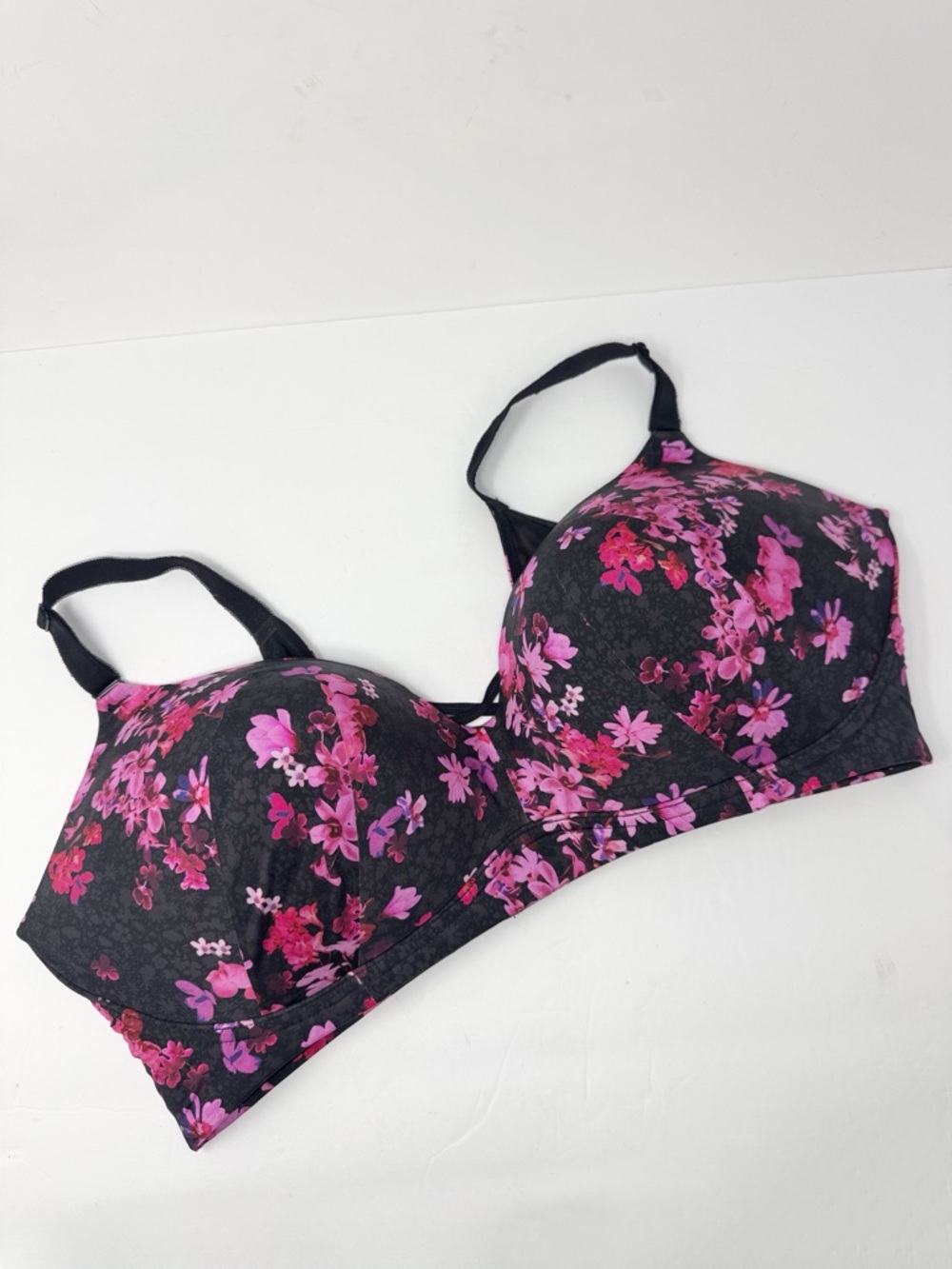 Torrid Floral 360 Back Smoothing Wire Free Push Up Bra Black Pink 44DDD